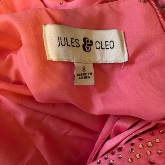 Prom Gown - Pink Full Length Lace-up back with Crystal bling worn once - Picture 12 of 13